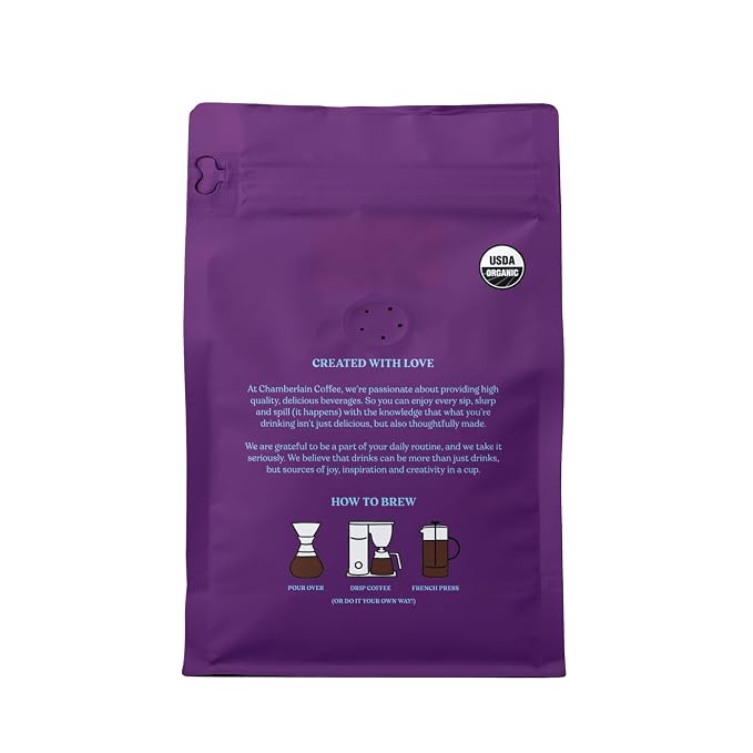 Chamberlain Coffee Espresso Dark Roast Ground Coffee - USDA Organic Specialty Blend - Smooth & Balanced w/Caramel, Dark Chocolate & Roasted Peanuts Notes - Rich Flavor & No Bitterness - 10 Oz