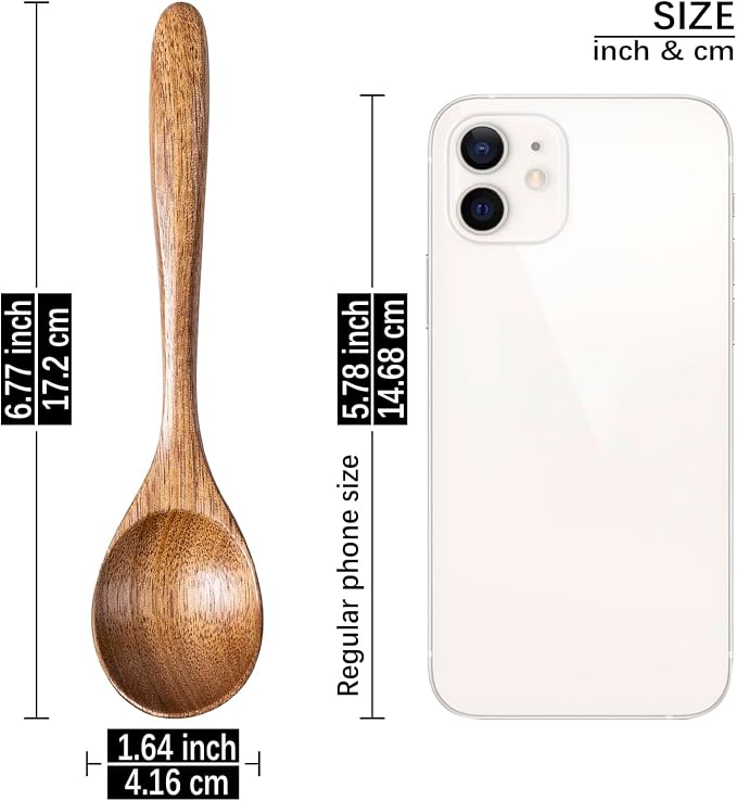6 PCS Wooden Spoons for Honey, 6.7 inch Small Wooden Spoons - Terrific for Tea, Coffee & Soup, Little Acacia Wood Serving Table Spoon Set, Bulk Bamboo Teaspoon for Eating with Unique Design