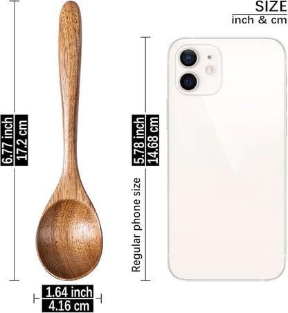 6 PCS Wooden Spoons for Honey, 6.7 inch Small Wooden Spoons - Terrific for Tea, Coffee & Soup, Little Acacia Wood Serving Table Spoon Set, Bulk Bamboo Teaspoon for Eating with Unique Design