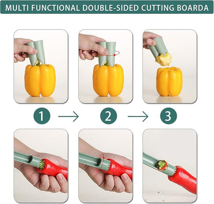 Pepper Corer, 2 in 1 Red Bell Pepper Seed Corer Remover Tool, Fruit & Vegetable Corers Quick Cave Tools for Jalapeno Cutter Deseeder, Green, 2 PCS