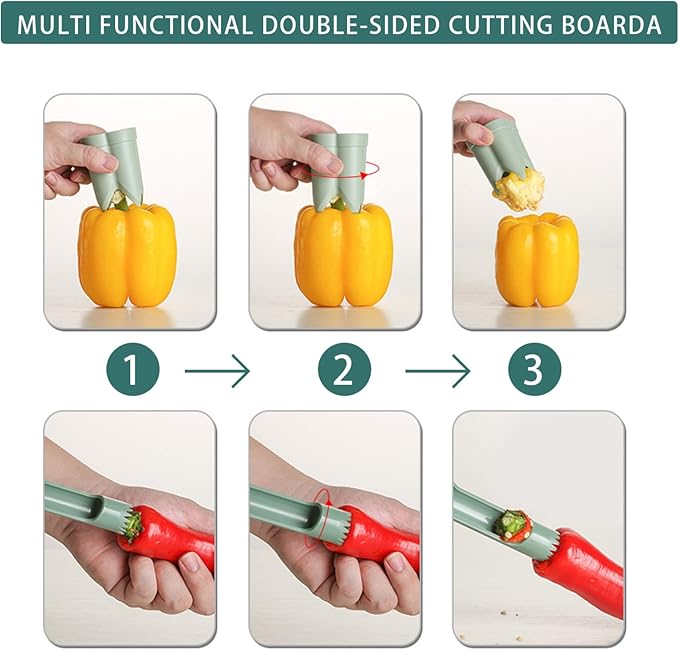 Pepper Corer, 2 in 1 Red Bell Pepper Seed Corer Remover Tool, Fruit & Vegetable Corers Quick Cave Tools for Jalapeno Cutter Deseeder, Off White, 3 P