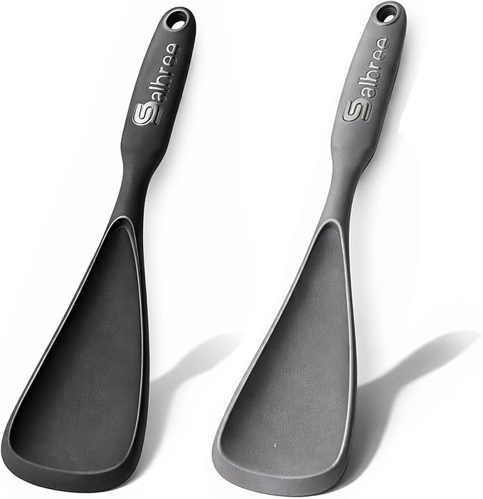 Silicone Spoon Spatula for Cooking - Multifunction Scoop Spatula Spoonula - Heat Resistant Cooking Spoon for Nonstick Cookware - Large Silicone Kitchen Spoon - Seamless Design (Gray/Black,2pcs)