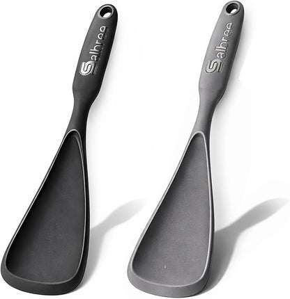 Silicone Spoon Spatula for Cooking - Multifunction Scoop Spatula Spoonula - Heat Resistant Cooking Spoon for Nonstick Cookware - Large Silicone Kitchen Spoon - Seamless Design (Gray/Black,2pcs)
