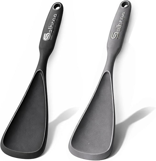 Silicone Spoon Spatula for Cooking - Multifunction Scoop Spatula Spoonula - Heat Resistant Cooking Spoon for Nonstick Cookware - Large Silicone Kitchen Spoon - Seamless Design (Gray/Black,2pcs)