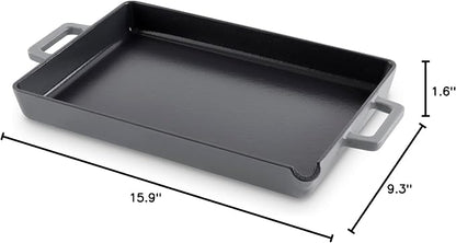 DASH Zakarian by Dash 9"x13" Nonstick Cast Iron Pan with Pour Spout and Removable Silicone Grips for Searing, Baking, Broiling, Grilling and more - Grey