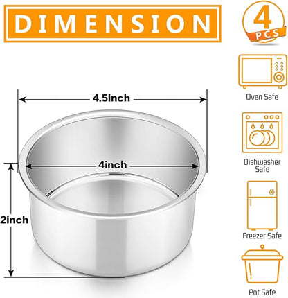 P&P CHEF 4 Inch Cake Pan Set of 4, Stainless Steel Baking Round Cake Pans Tins Bakeware for Birthday Wedding, Leak-proof & Easy Clean, Mirror Finish & Easy Releasing