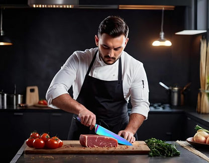 WELLSTAR Chef Knife 8 Inch, Razor Sharp German Steel Blade and Comfortable Finger Guard Handle with Rainbow Titanium Coated for Kitchen Meat Sushi Vegetable Fruit Cutting Slicing Dicing, Gift Box