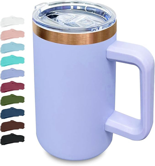 20 oz Insulated Coffee Mug with Lid, Stainless Steel Coffee Tumbler Bulk, Double Wall Vacuum Travel Mug with Handle, Leakproof Powder Coated Coffee Cups for Hot and Cold Drinks (Lilac,1 pack)