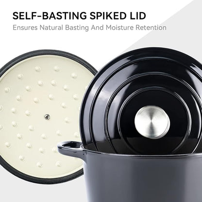 Miereirl 6 Quart Enameled Dutch Oven Pot with Lid, Cast Iron Dutch Oven with Dual Handles for Bread Baking, Cooking, Non-stick Enamel Coated Cookware (Black)
