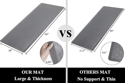 HEBE Oversized Kitchen Mat Cushioned Anti Fatigue Floor Mat Runner 20"x60" Non Slip Kitchen Mats for Floor Waterproof Kitchen Rugs and Mats Comfort Mat for Standing Desk,Sink,Laundry,Grey