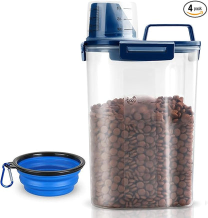 TIOVERY Upgraded Dog Food Storage Container Small, Cat Food Container Airtight, Pet Food Container Dispenser with Pour Spout, Measuring Cup and 4 Seal Buckles for Dogs, Cats, Birds (Blue)