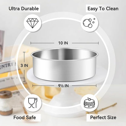 Leonyo 9½ Inch Cake Pan 2 Pack, Round Baking Pan Stainless Steel Layer Birthday Wedding Cake Oven Pans, Bakeware Set for baking, Even Heating, Non Toxic & Healthy, Heavy-Duty, Dishwasher Safe