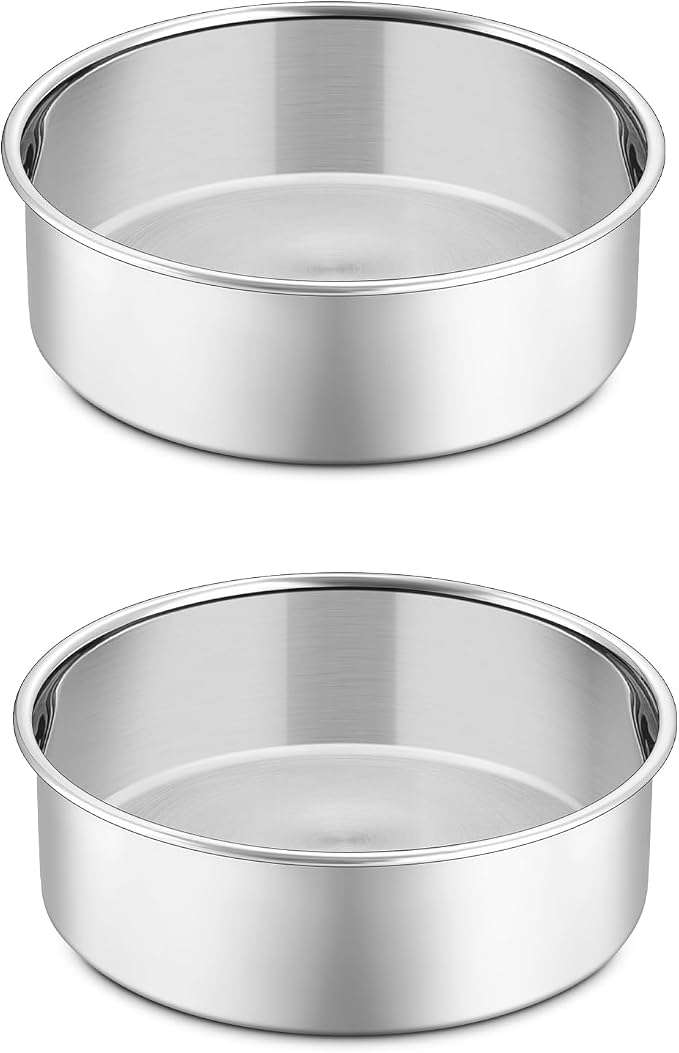 P&P CHEF 5 Inch Cake Pan Set of 2, Stainless Steel Round Baking Layer Cake Pans, Non Toxic & Healthy, Leak-proof & Easy Clean, Mirror Finish & Easy Releasing, Oven & Dishwasher Safe