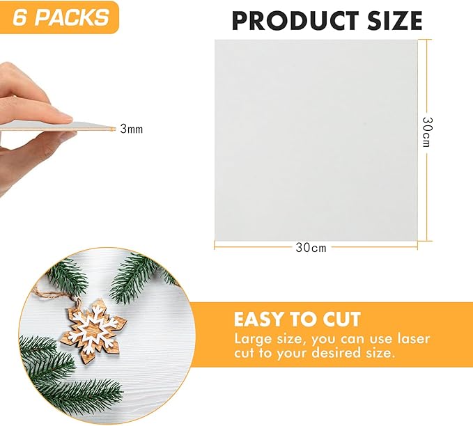 6 Pack Colored MDF Boards for Laser Engraving, 12x12x1/8 (3mm) Unfinished Fiberboard for Laser Cutting, DIY Craft Projects, Home Decor, Sign Making, Woodworking (White)