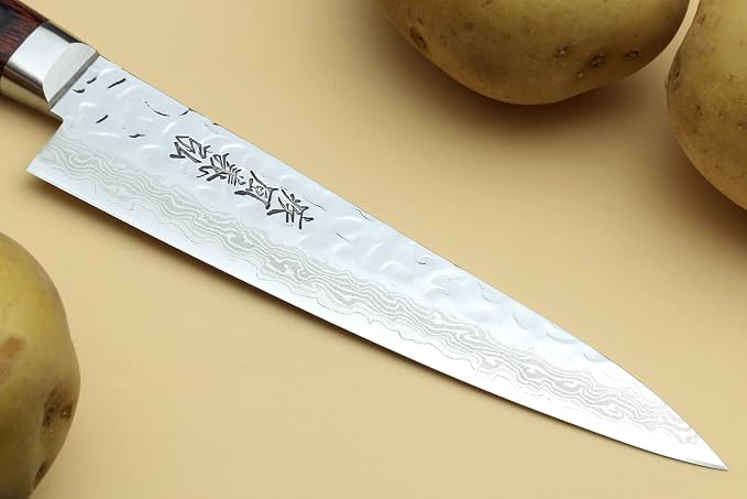 Yoshihiro VG10 16 Layer Hammered Damascus Stainless Steel Petty Utility Knife (5.3'' (135mm))
