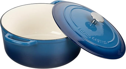 EDGING CASTING Enameled Cast Iron Dutch Oven Pot With Lid for Cooking, Bread Baking, Bread Oven, 5.5 Quart, Lake Blue