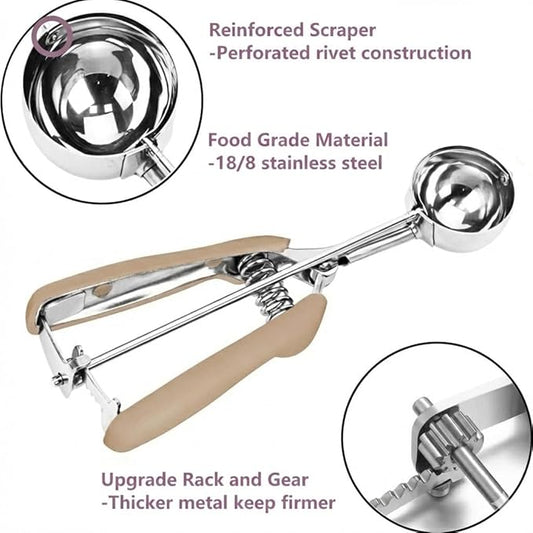 Ice Cream Scoop, 18/8 Stainless Steel Cookie Scoop, Cookie Scoops for Baking, 1.5 Tbsp/ 23ml/ 0.7 oz Cookie Dough Scoop, Ice Cream Scooper with Trigger Release, Cookie Scooper for Baking (#50 Brown)