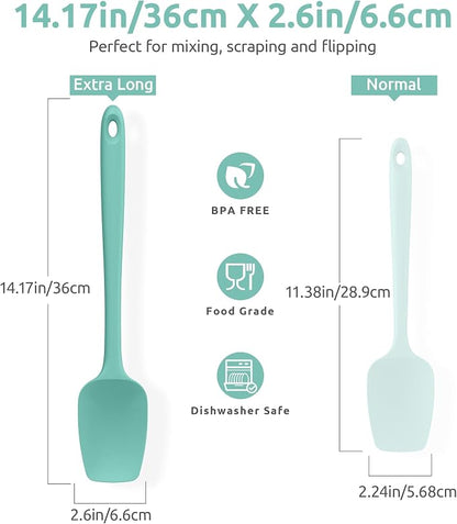 U-Taste Extra-Long 600ºF Heat Resistant Spatula Spoon: 14" Silicone Spoonula Cooking Utensils for Kitchen Use, Non-Stick Scoop Scraper with Soft Edge & Firm Core for Baking, Mixing, Serving (Aqua Sky)
