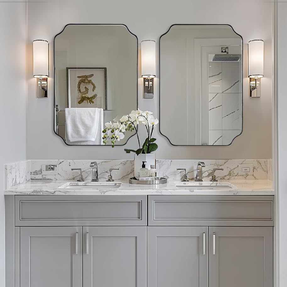 ANDY STAR Chrome Scalloped Mirror, 26x38 Inch Polished Chrome Rectangle Mirror, Unique Bathroom Mirror with Scalloped Edge Design, Rust-Proof Stainless Steel 1’’ Frame, Home Decor