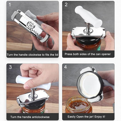 Upgraded Jar Opener Stainless Steel Adjustable Tool for 1-4 inches Bottle Can Lids, Easy Jar Opener with Non-Slip Rubber Pad For Seniors, Arthritis, Women, Chilren, Weak Hands