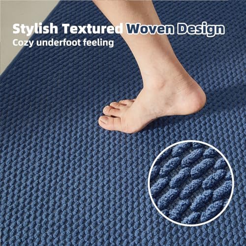 TYUU Bathroom Rugs Non Slip Washable, Super Absorbent Thin Bath Mat Quick Dry Low Pile Bathroom Rug, Navy Blue 24"x47"