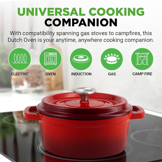 NutriChef Enameled Cast Iron Dutch Oven – 5 QT Pot with Lid, Cooking Pot with Moisture-Sealing Lid for Bread Baking, Stews, Braising, Roasting, Marinating & Slow Cooking – Oven Safe Up to 500°F