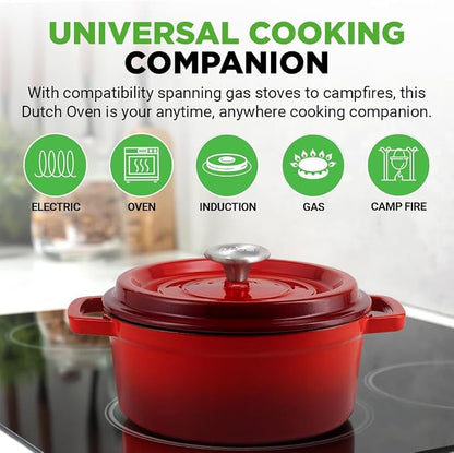 NutriChef Enameled Cast Iron Dutch Oven – 5 QT Pot with Lid, Cooking Pot with Moisture-Sealing Lid for Bread Baking, Stews, Braising, Roasting, Marinating & Slow Cooking – Oven Safe Up to 500°F
