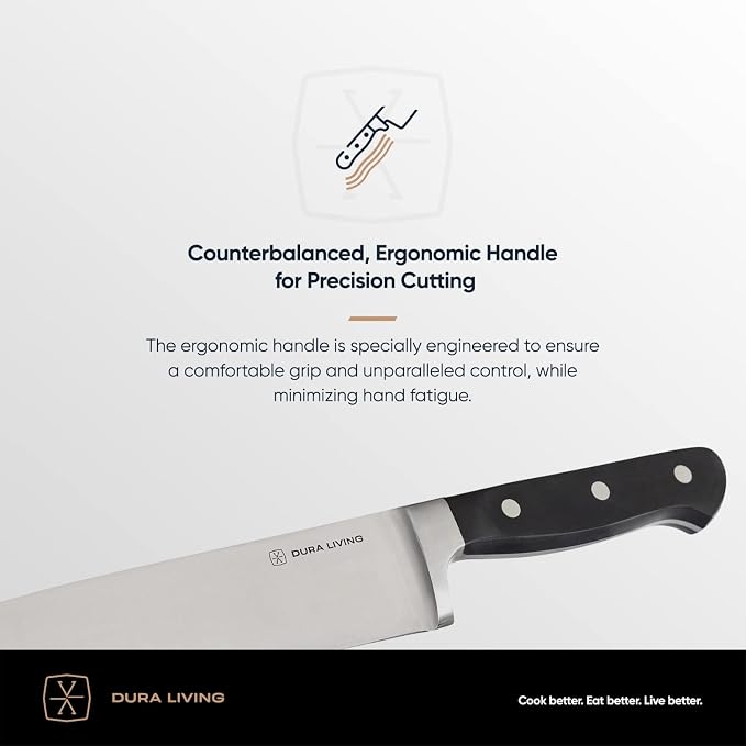 DURA LIVING Premium 4-Piece Steak Knife Set – Sharp Serrated Blades, Forged High Carbon Stainless Steel, Full Tang, Ergonomic Handle, Black – Perfect for Dining