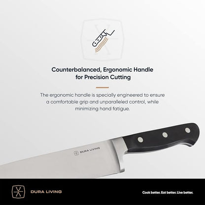 DURA LIVING Premium 4-Piece Steak Knife Set – Sharp Serrated Blades, Forged High Carbon Stainless Steel, Full Tang, Ergonomic Handle, Black – Perfect for Dining