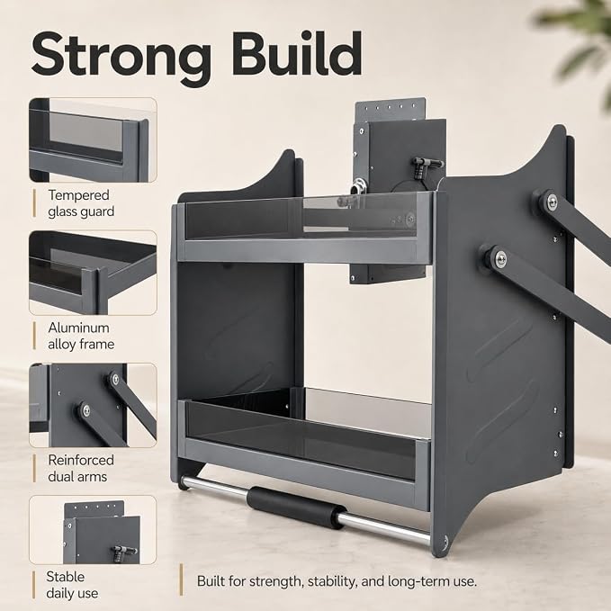 Pull Down Cabinet Shelf 2 Tier Pull-Out Cabinet Organizer Adjustable Bearing Kitchen Cabinet Organizer Shelves with Double-Lever, Drop Down Shelf Organizer Spice Rack System for Dish Rack