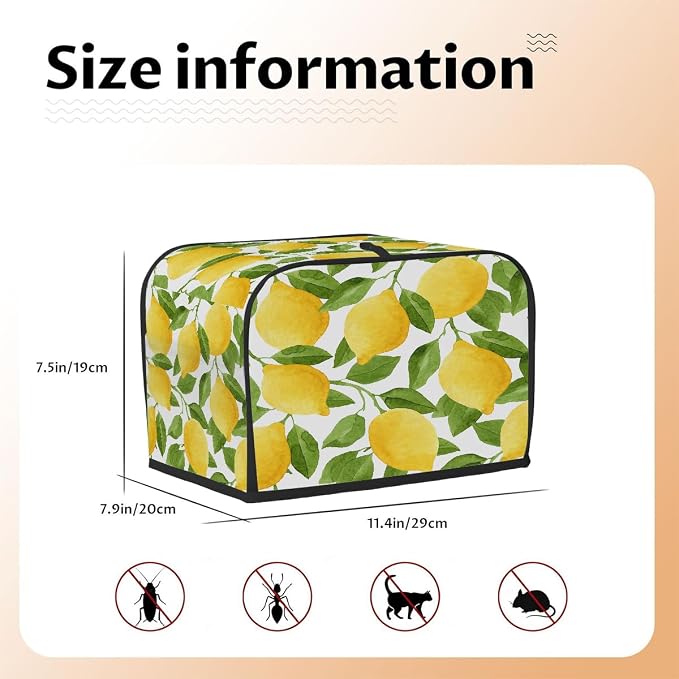 2 Slice Fruit Lemons Tropical Toaster Cover Waterproof Dust Fingerprint Bread Machine Cover Washable Kitchen Appliance Protector For Home Kitchen Bakeware Table Decor Women Gifts