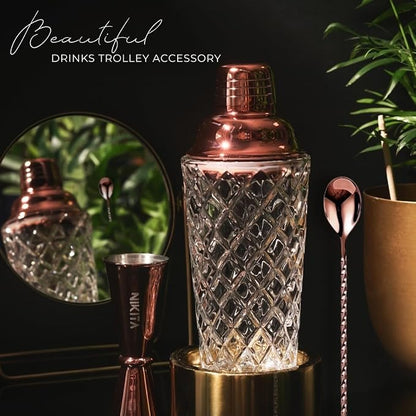 Nikita Cocktail Shaker, 5-Piece Martini Shaker & Bartender Kit with Bar Accessories Strainer, Jigger, Spoon & Muddler, Rose Gold 16oz Drink Mixer with Bartender Accessories