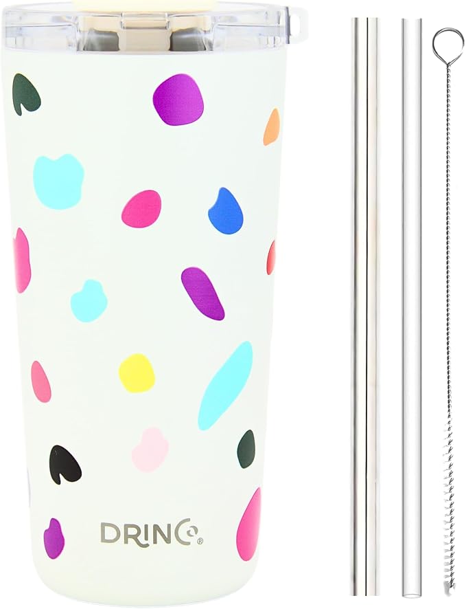 Drinco - 20 oz Stainless Steel Tumbler | Double Walled Vacuum Insulated Mug With Lid, 2 Straws, For Hot & Cold Drinks (20oz Blots)