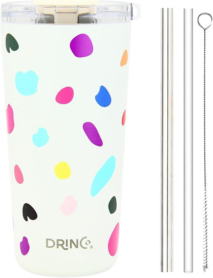 Drinco - 20 oz Stainless Steel Tumbler | Double Walled Vacuum Insulated Mug With Lid, 2 Straws, For Hot & Cold Drinks (20oz Blots)