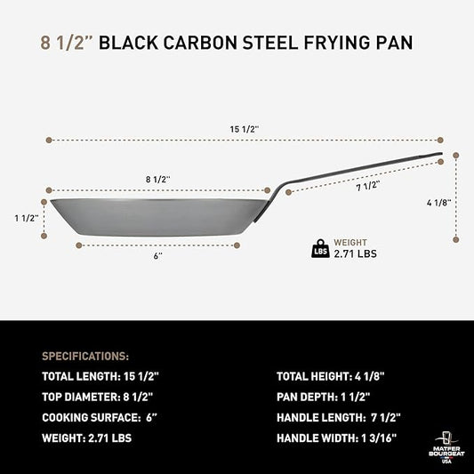 Matfer Bourgeat Black Carbon Steel Frying Pan, 8 1/2"