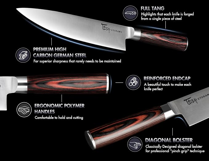 SYOKAMI Japanese Chef Knife, 8 Inch Ultra Sharp Professional Kitchen Knife, High Carbon Stainless Steel Cutting Knife With Ergonomic Wood Handle, House Warming Gifts