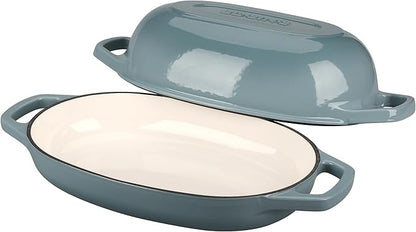 EDGING CASTING Enameled Cast Iron Oval Dutch Oven Pot with Lid, Dutch Oven for Sourdough Bread Baking, Bread Oven, Bread Dutch Oven, Oval Bread Pan, 5qt, Seasalt