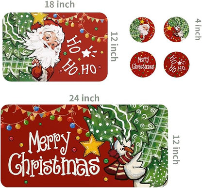 Baccessor Christmas Dish Drying Mat with 4PCS Coasters,2PCS Kitchen Bar Mat Coffee Mat Accessories Fits Under Coffee Maker and Pot,Santa Claus Snowman Bar Mat Detachable