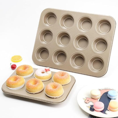 2 Pack Nonstick 12 Cup Muffin Pan, Carbon Steel Cupcake Baking Tray, BPA Free Easy Release Cake Tin, Oven Safe Bakeware for Muffins & Cupcakes,golden