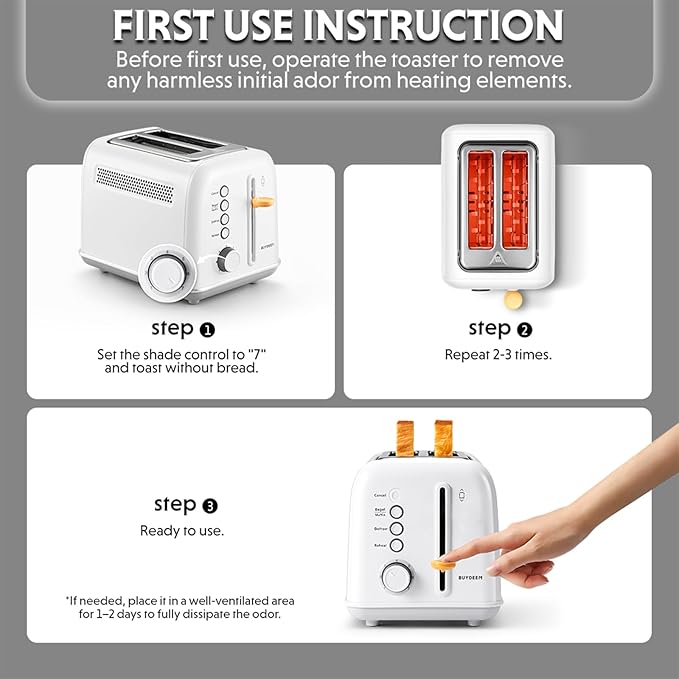 BUYDEEM DT620 2-Slice Toaster, 7 Shade Settings, Extra Wide 1.5'' Slots for Bagel & English Muffin, 6 Toasting Functions, Retro Stainless Steel Toaster with High Lift Lever, Arctic White