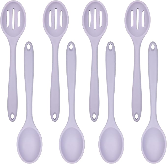 ELANE 8 Pcs Silicone Cooking Spoons Set,Mixing Spoons for Cooking Spoons for Nonstick Cookware Silicone Serving Spoons,Mixing Spoons for Cooking (Purple)
