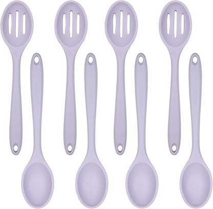 ELANE 8 Pcs Silicone Cooking Spoons Set,Mixing Spoons for Cooking Spoons for Nonstick Cookware Silicone Serving Spoons,Mixing Spoons for Cooking (Purple)