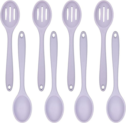 ELANE 8 Pcs Silicone Cooking Spoons Set,Mixing Spoons for Cooking Spoons for Nonstick Cookware Silicone Serving Spoons,Mixing Spoons for Cooking (Purple)