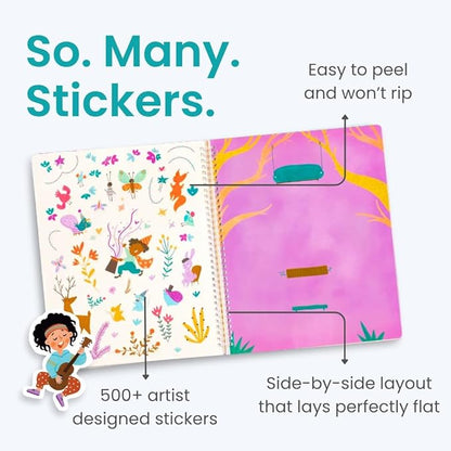 CUPKIN Into The Forest 500+ Kids Sticker Book Toddler Airplane Travel Activity Coloring and Sticker Book, Road Trip Essentials, 12 Coloring Pages 12 Scenes for Ages 2–8 Years