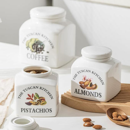 HOMBENE Kitchen Canisters Ceramic Containers, Food Storage Jar with Airtight Lids, 17 oz Containers Jar for Pistachios and Almonds Set of 2, White