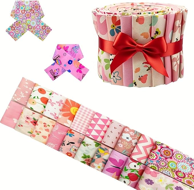 80 Pcs Jelly Roll Fabric Strips for Quilting Sewing,2.6x20 Inch Precut Cotton Floral Fabric Strips Bundles, Perfect Quilting for Sewing Pink
