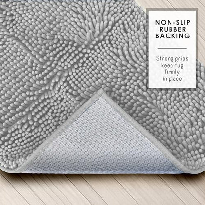 Hearth & Harbor Bathroom Rugs, Chenille Bath Mat - Machine Washable Bath Mats for Bathroom Non-Slip Backing Rubber, Quick Dry Bathroom Mat - Silver Bath Rug, 17x24