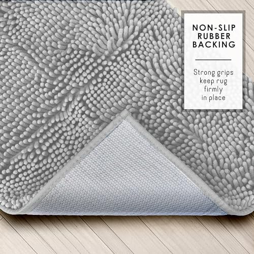 Hearth & Harbor Bathroom Rugs, Chenille Bath Mat - Machine Washable Bath Mats for Bathroom Non-Slip Backing Rubber, Quick Dry Mat - Silver Bath Rug, 17x24-26x44-20x24