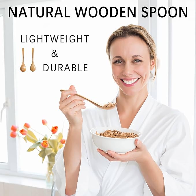 2 PCS Wooden Spoons for Eating, 7 inch Wooden Honey Spoons for Tea, Wood Teaspoons for Stirring Coffee, Schima Wood Table Spoon for Cooking, Small Serving Spoon for Soup, Desserts & Cereal