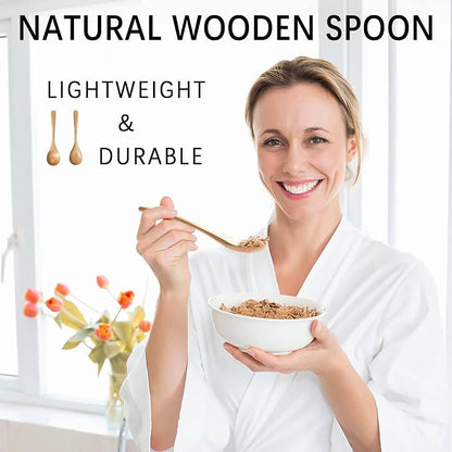 4 PCS Wooden Spoons for Eating, 7 inch Wooden Honey Spoons for Tea, Wood Teaspoons for Stirring Coffee, Schima Wood Table Spoon for Cooking, Small Serving Spoon for Soup, Desserts & Cereal